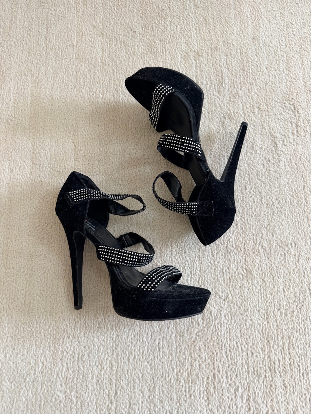 Black Velvet Rhinestone Heels - Picture 13 of 16